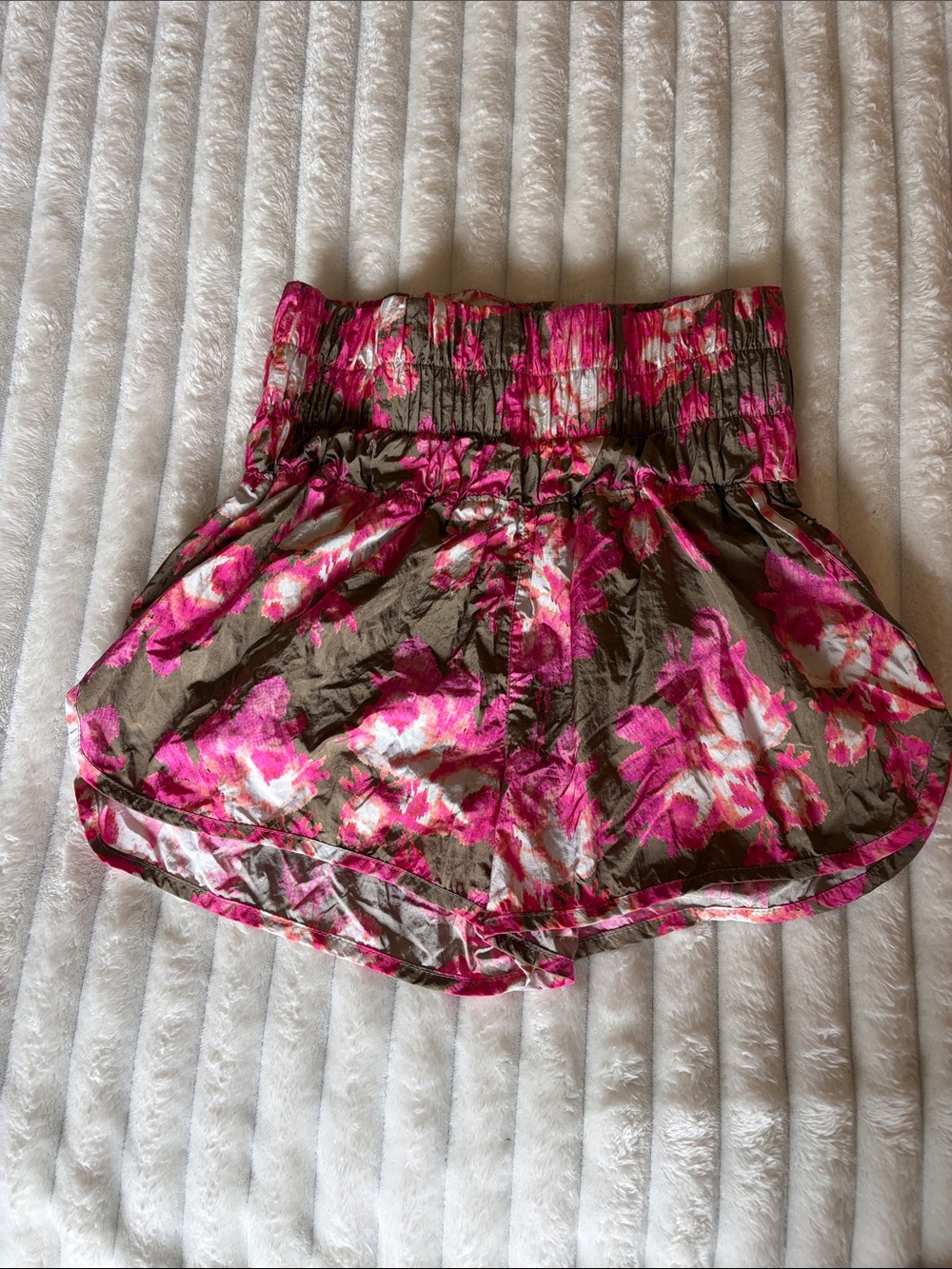 FP Movement High-Waist Floral Shorts in Pink and Brown
